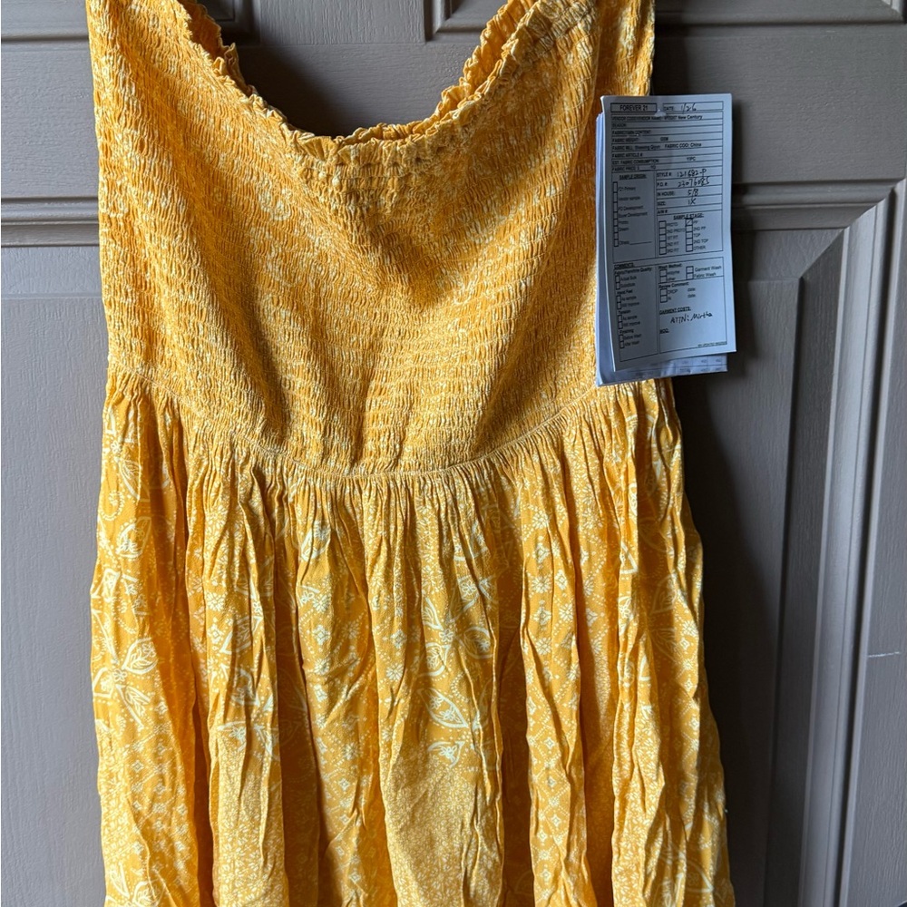 Forever 21 Yellow Strapless Smocked Paisley Sundress